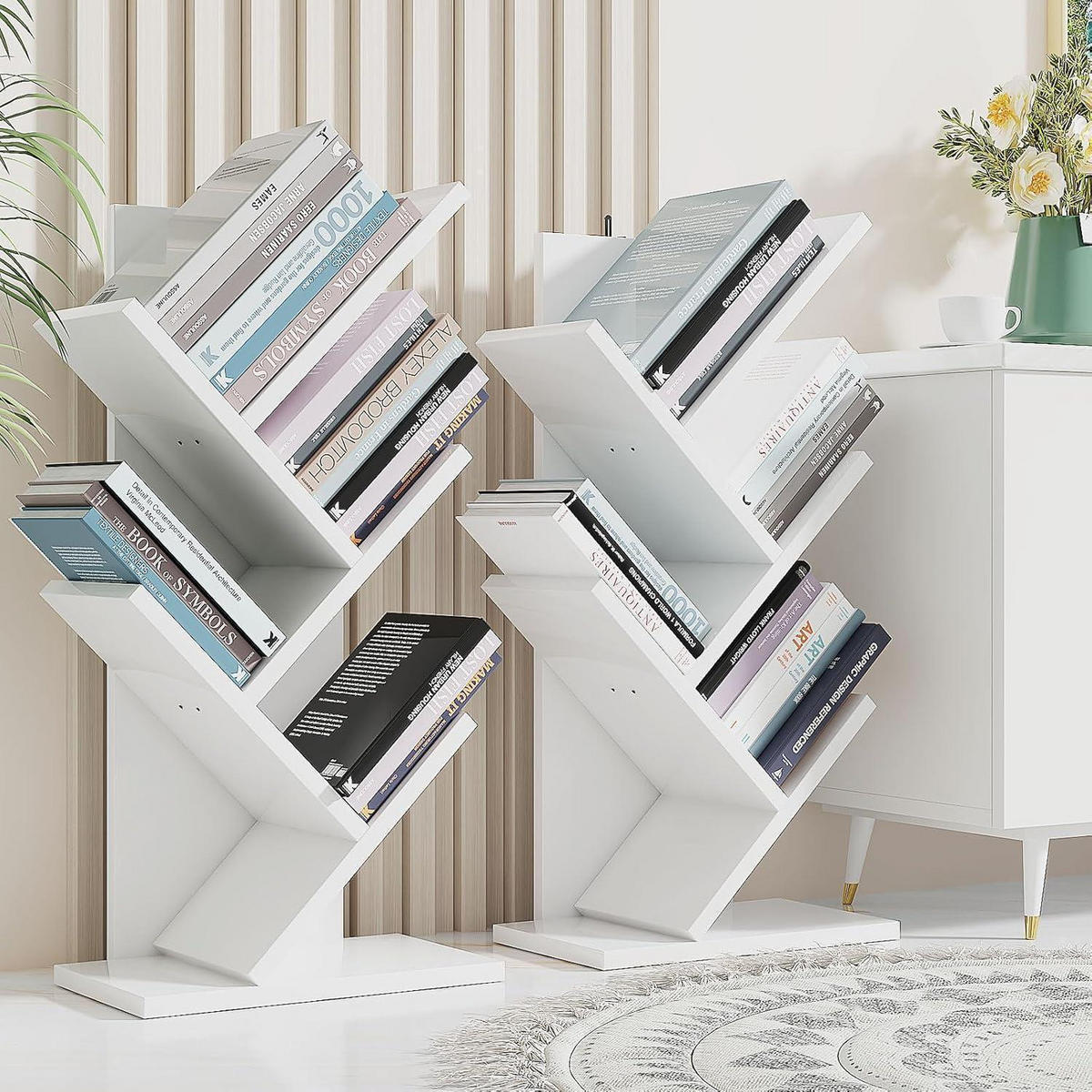 BÜCHERREGAL Baumform 4 Ebenen Weiß 60 cm - Weiß, Holzwerkstoff (17/60/30cm)