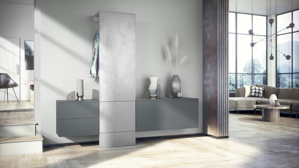 GARDEROBE Carlton Paneel in Beton Oxid Optik - Hellgrau, Holzwerkstoff (209/193/35cm) - Vladon