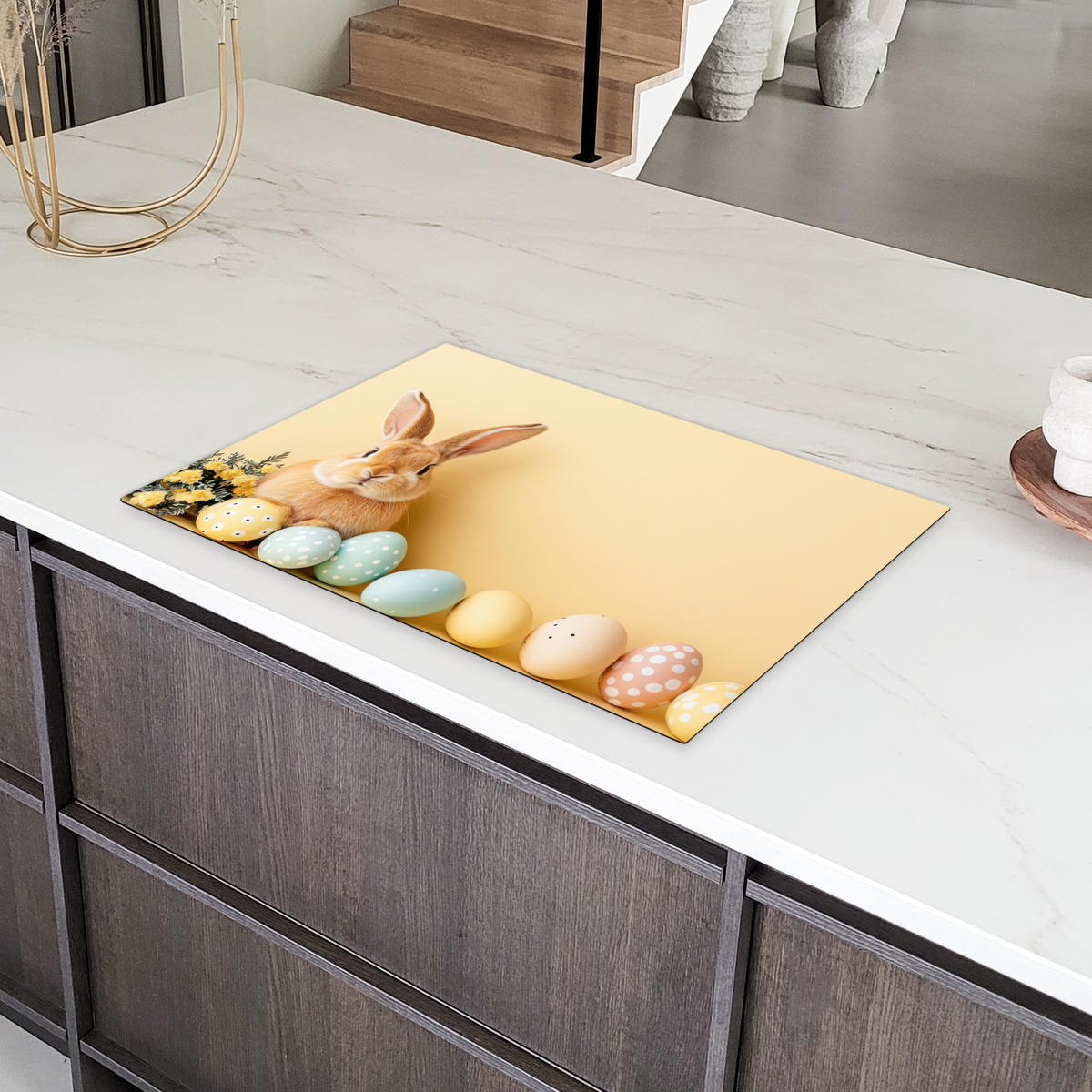 HERDABDECKPLATTE Eier - Kaninchen - Pastellfarbtöne Ceranfeldabdeckung 76x51.5 cm - Hellgelb, Kunststoff (76/51.5/0.2cm) - MuchoWow