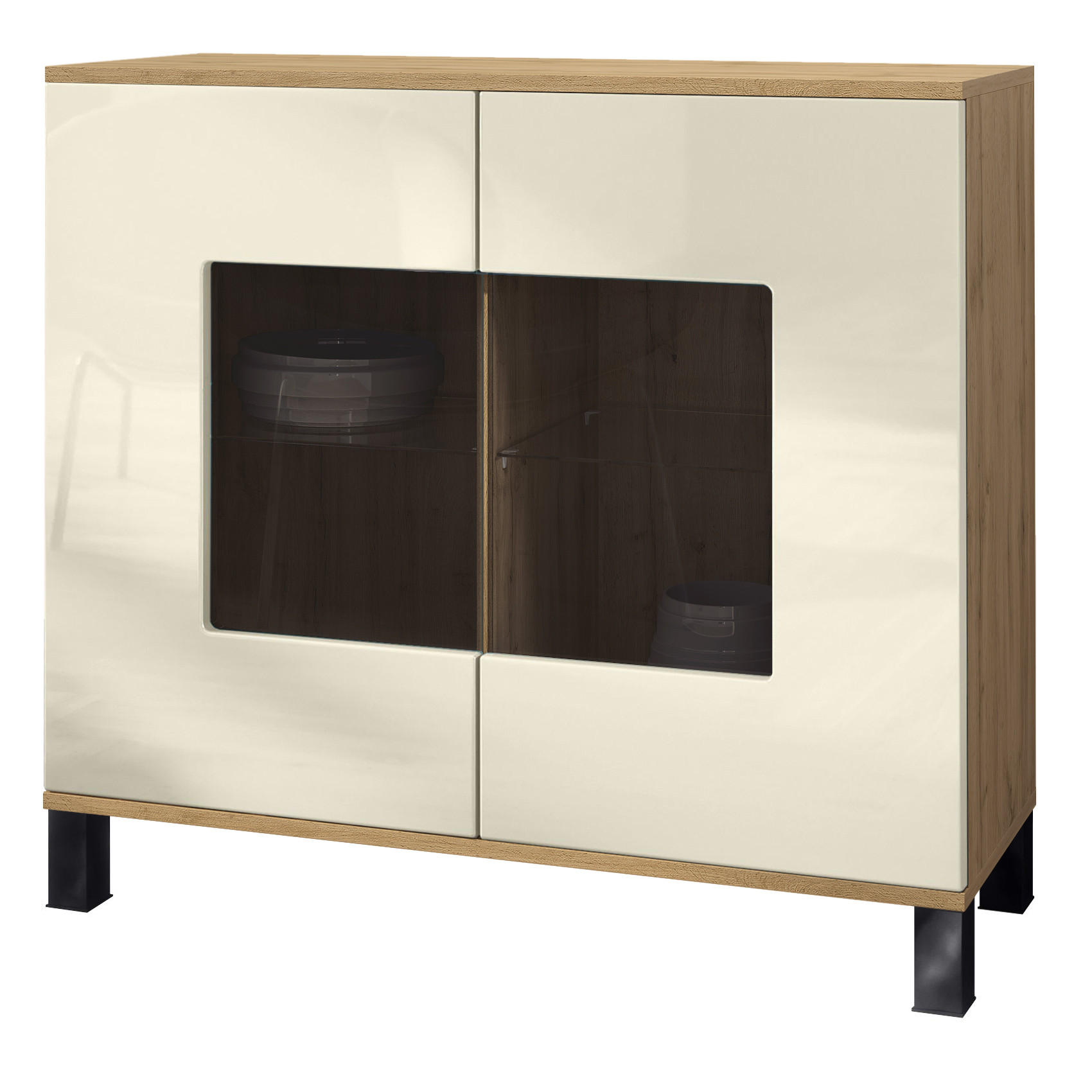 KOMMODE Grömitz Creme Hochglanz - Creme, Holzwerkstoff (92.5/84.5/35cm) - Vladon