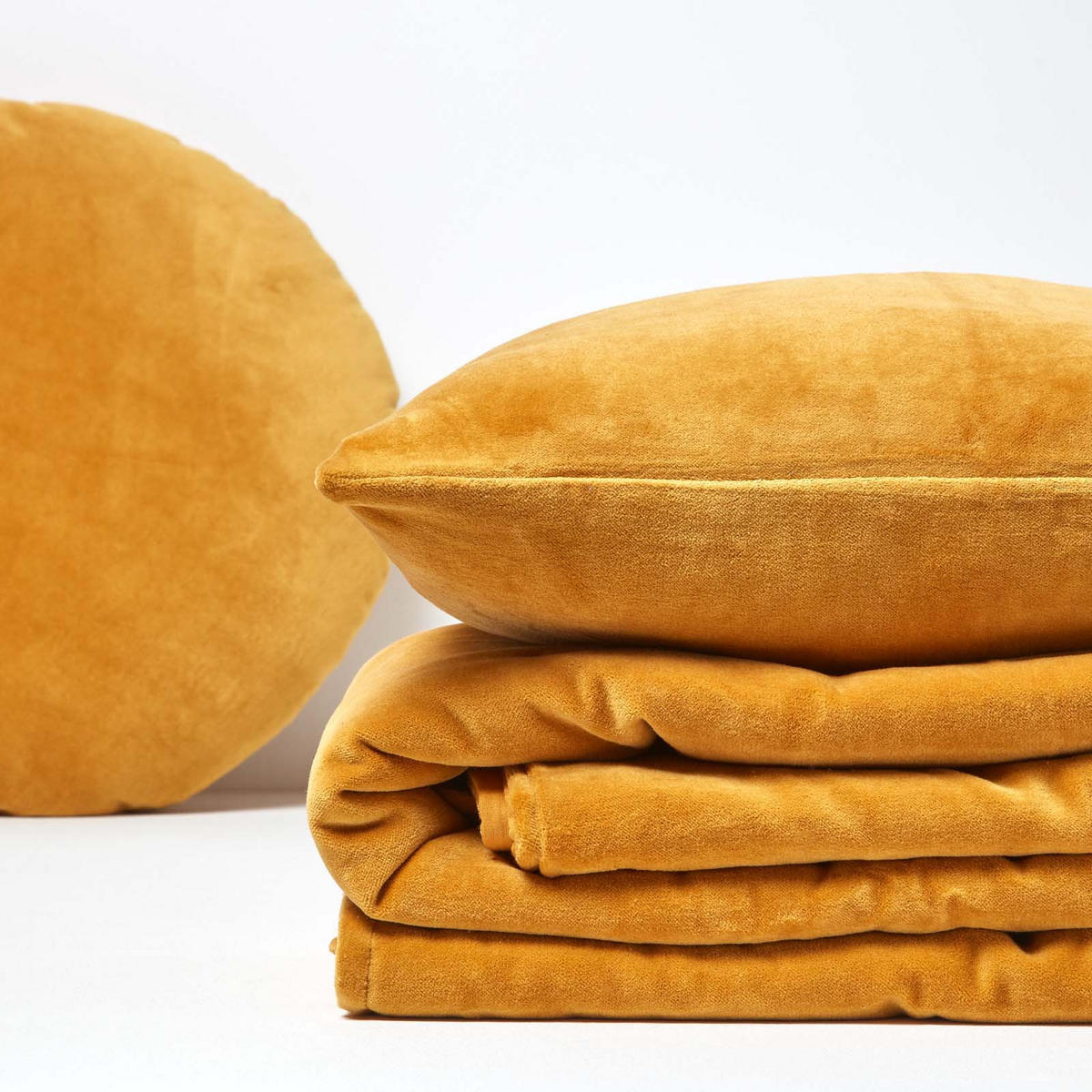 SAMT-KUSCHELDECKE 120/150 cm, Baumwolle wattiert - Dunkelgelb, Textil (125/150cm) - Homescapes