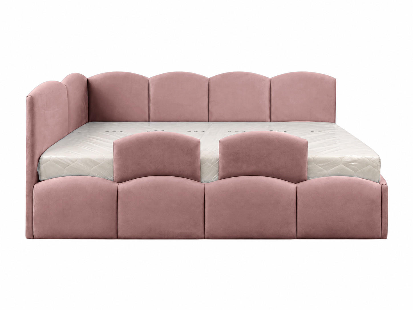 KINDERBETT TIM 90x200 links Altrosa mit Bettkasten & Rausfallschutz - Altrosa, Textil (90/200cm) - KS Home Concept