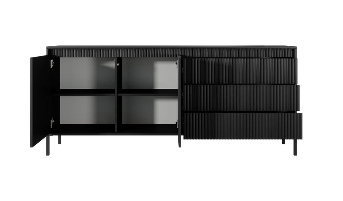 KOMMODE: 3 Schubladen, 2 Türen, Schwarz, 187,1 x 39,5 x 81,4 cm - Schwarz, Holzwerkstoff/Metall (187.1/81.4/39.5cm) - 3XE LIVING