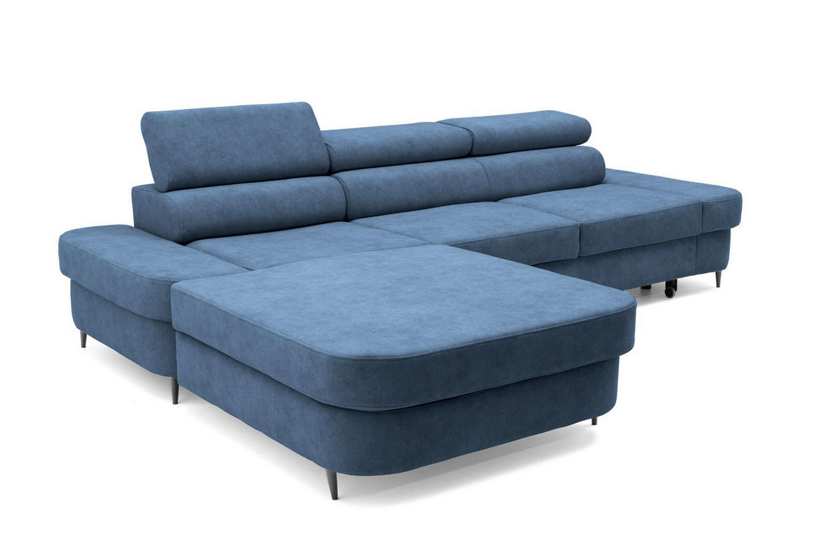 ECKSOFA JAZZ L Links mit Schlaffunktion 127x216 Velours Blau - Blau/Schwarz, Holz/Textil (285/237cm) - Muffo