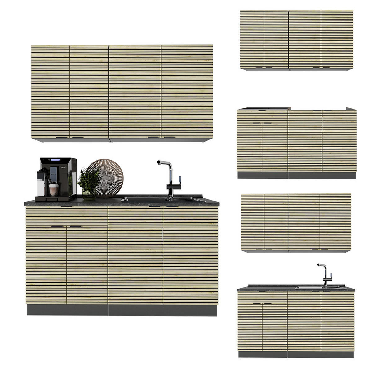 JEDNOTKOVÁ KUCHYNĚ Fame-Line Dubový panel/antracit - antracitová/barva dubu, kompozitní dřevo (140/81.6/46cm) - Vicco