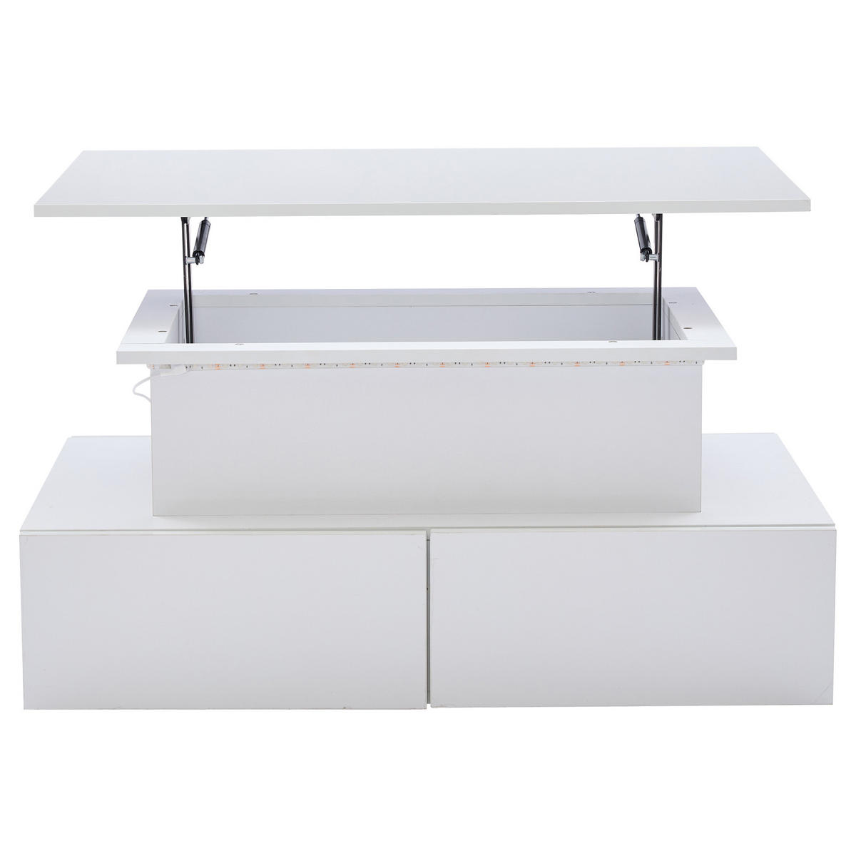 COUCHTISCH 90/55/41 cm weiß mit LED-Beleuchtung und 4 Schubladen - Weiß, Holzwerkstoff (90/55/41cm) - OKWISH