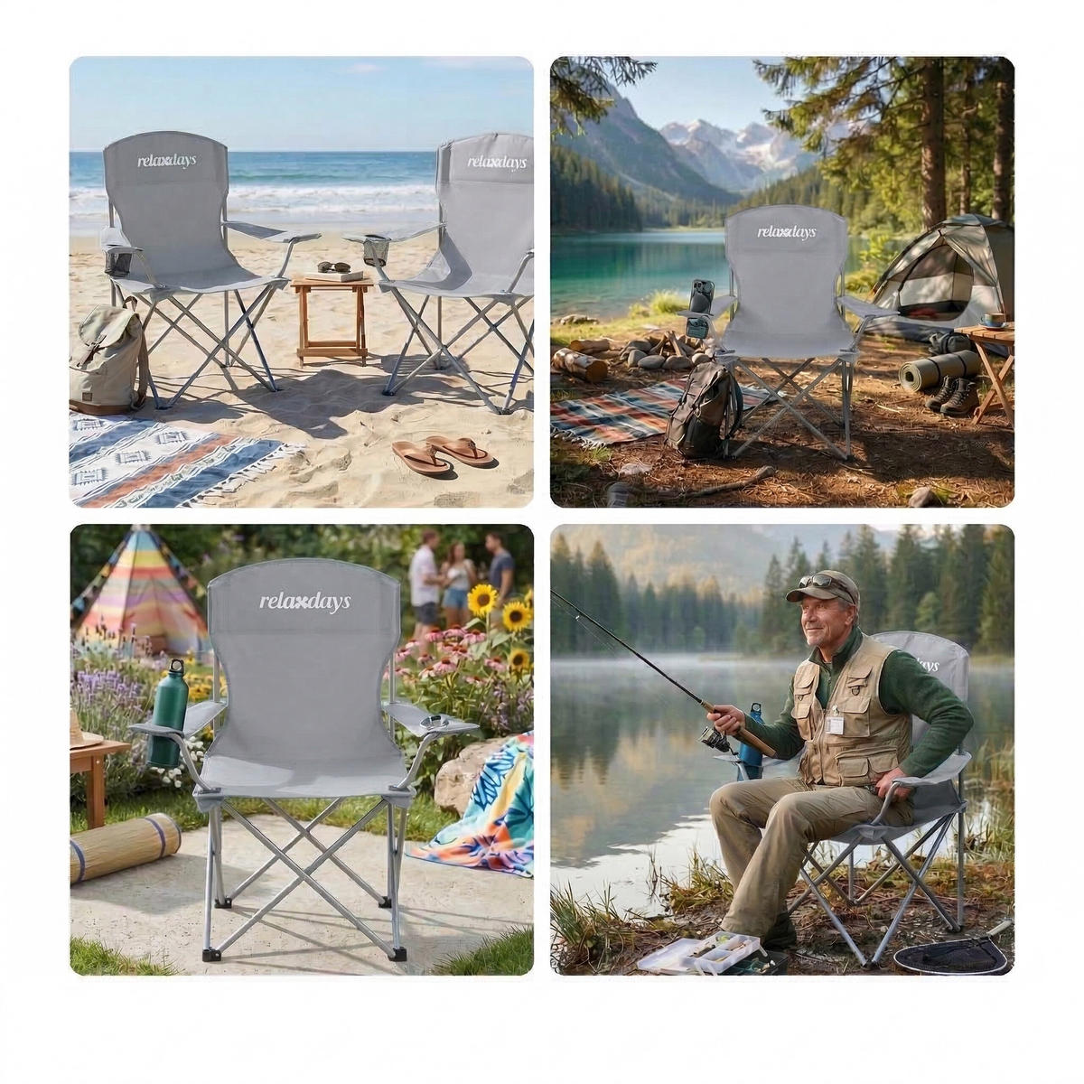 2XSKLÁDACÍ židle - šedá, kov/textil (81/97/54cm) - Relaxdays