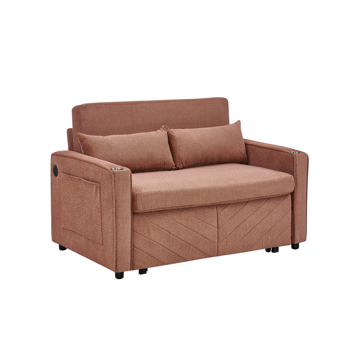 SCHLAFSOFA 134/82/73 cm Orange mit USB Charging und Aufbewahrungstasche - Orange, Textil (134/73/195cm) - Oxeza