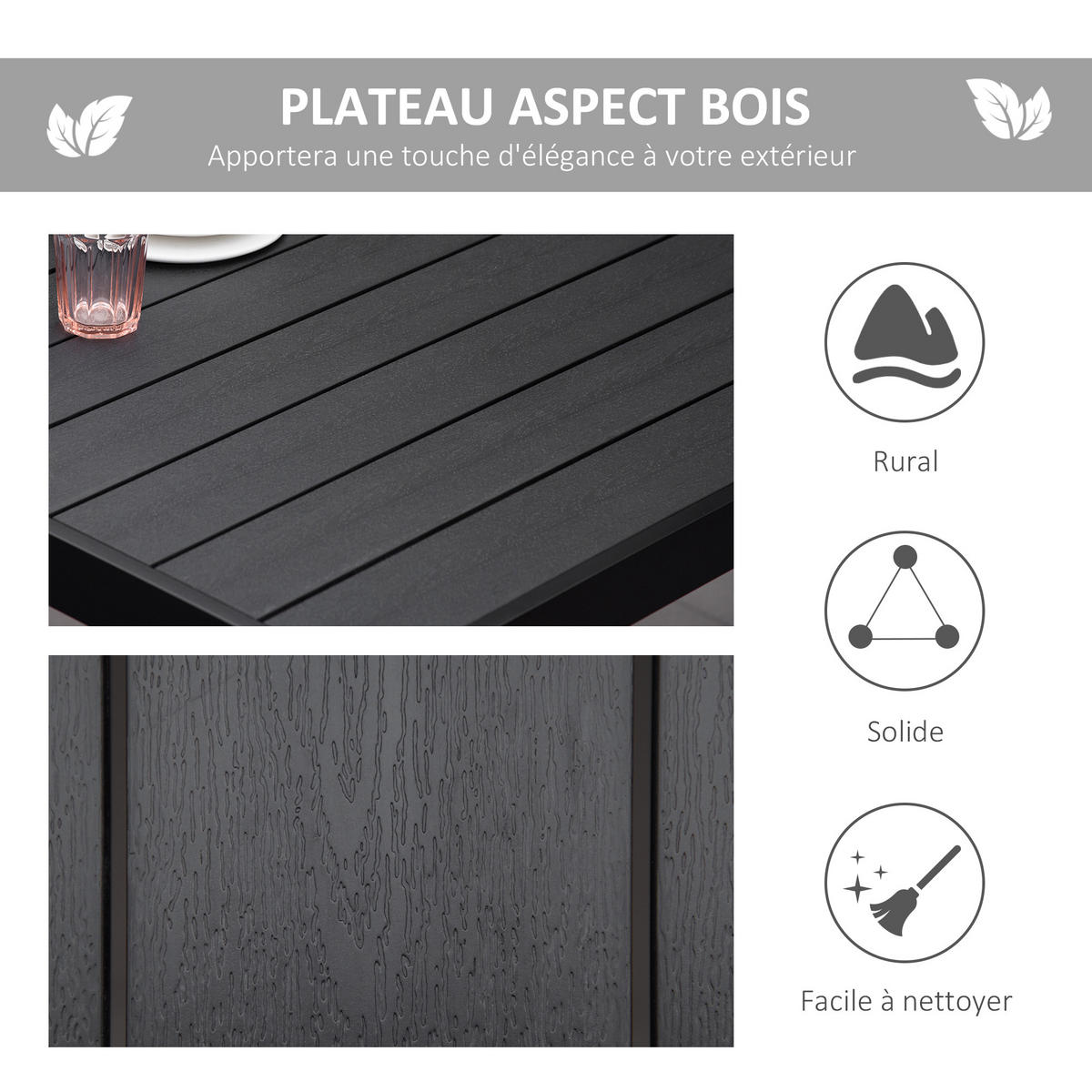GARTENTISCH DE-14080 190x90 cm, Holzoptik Schwarz - Schwarz, Metall (190/90/74cm) - ComfortXL