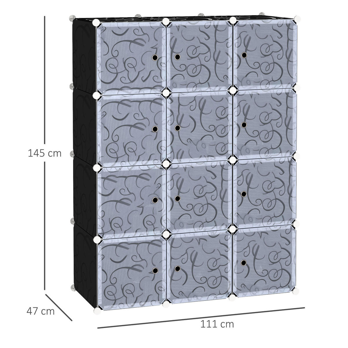 KLEIDERSCHRANK, Schwarz + Weiß - Schwarz, Kunststoff (47/145/111cm) - HOMCOM