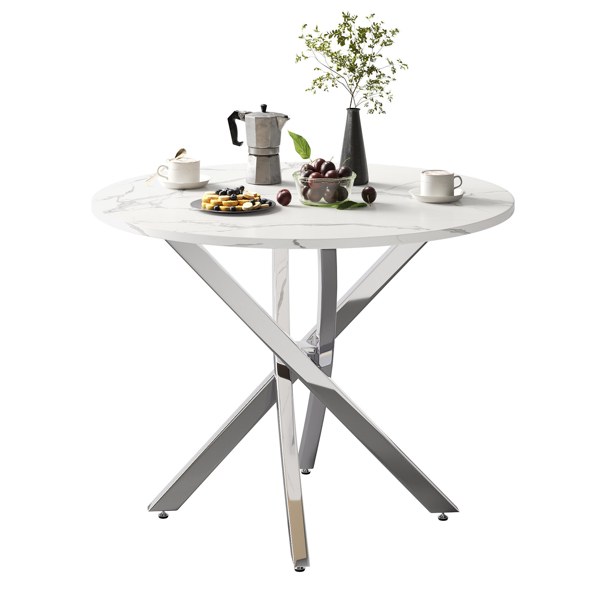 ESSTISCH Rund 80x80x75cm Marmoroptik Weiß Silber - Silberfarben/Weiß, Holzwerkstoff (80/80/75cm) - FLIEKS