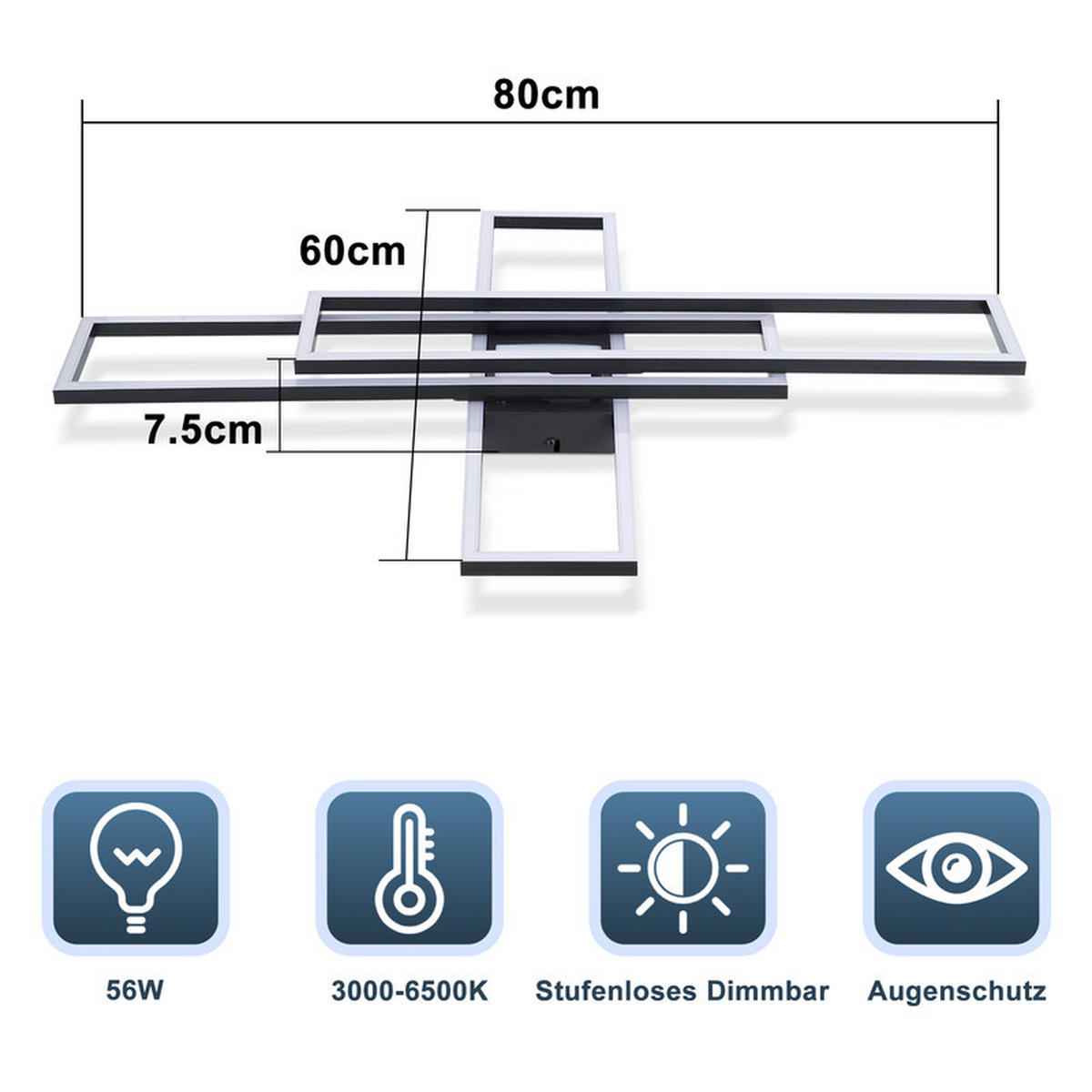 STROPNÍ LED svítidlo BURGESS III 60/80/8 cm - černá, plast (60/80/8cm) - Nettlife