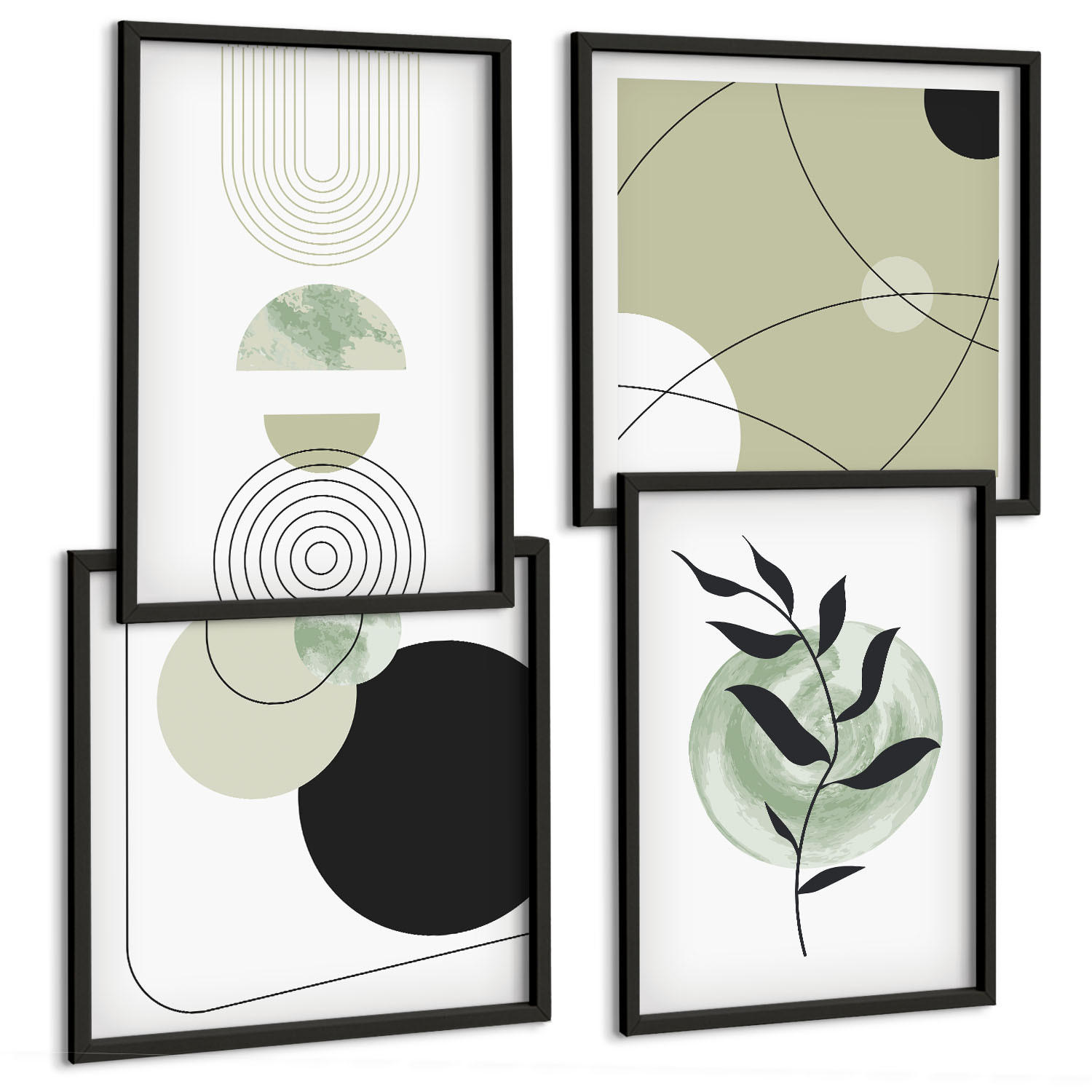 BILDER SET 4er Set - 50x50 cm & 40x60 cm Schwarzer Rahmen - Abstrakte Pflanzenmotive - Schwarz, Kunststoff (50/50cm) - TULUP
