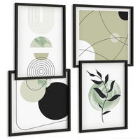 BILDER SET 4er Set - 50x50 cm & 40x60 cm Schwarzer Rahmen - Abstrakte Pflanzenmotive - Schwarz, Kunststoff (50/50cm) - TULUP