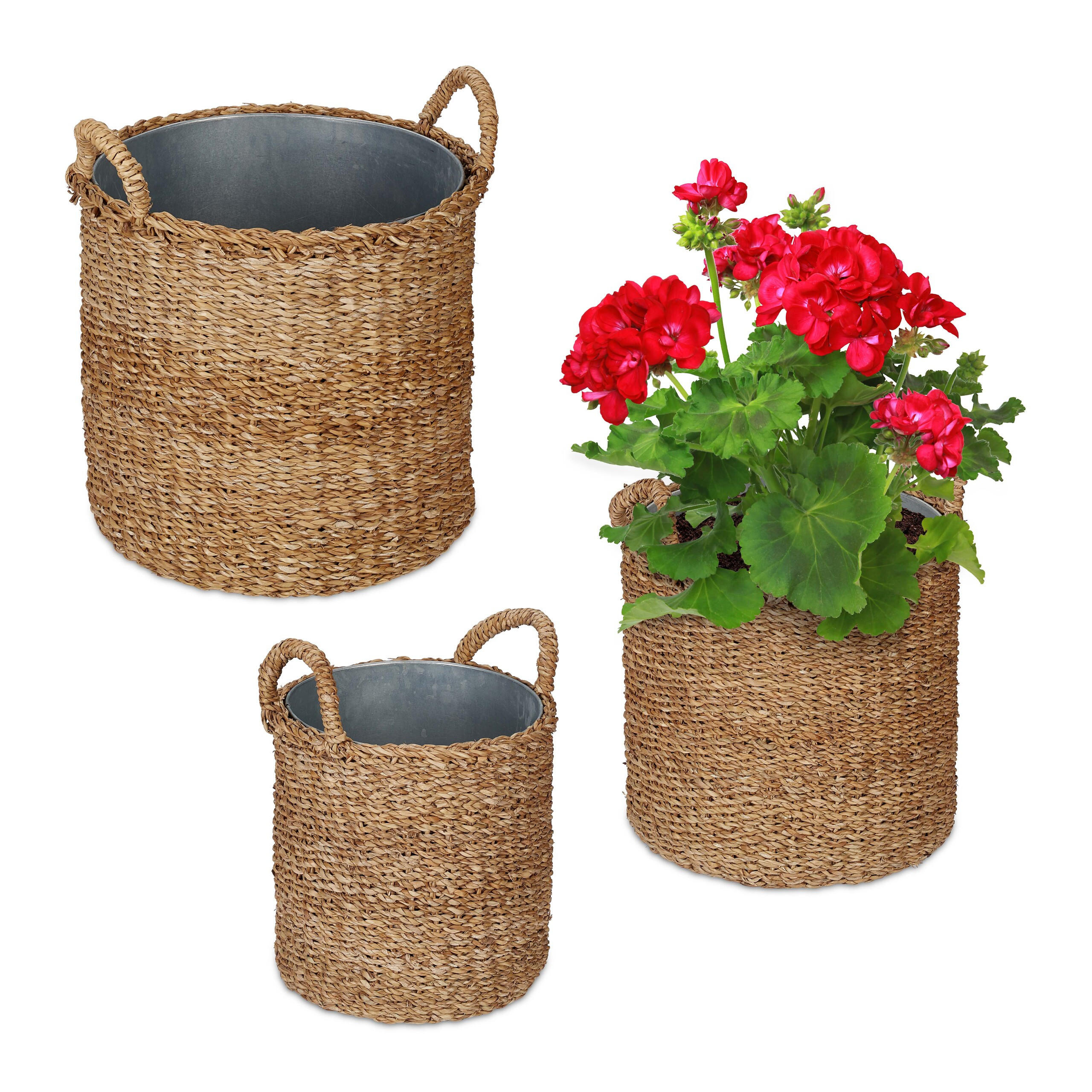 3XPFLANZKORB - Multicolor, Textil/Metall (42cm) - Relaxdays