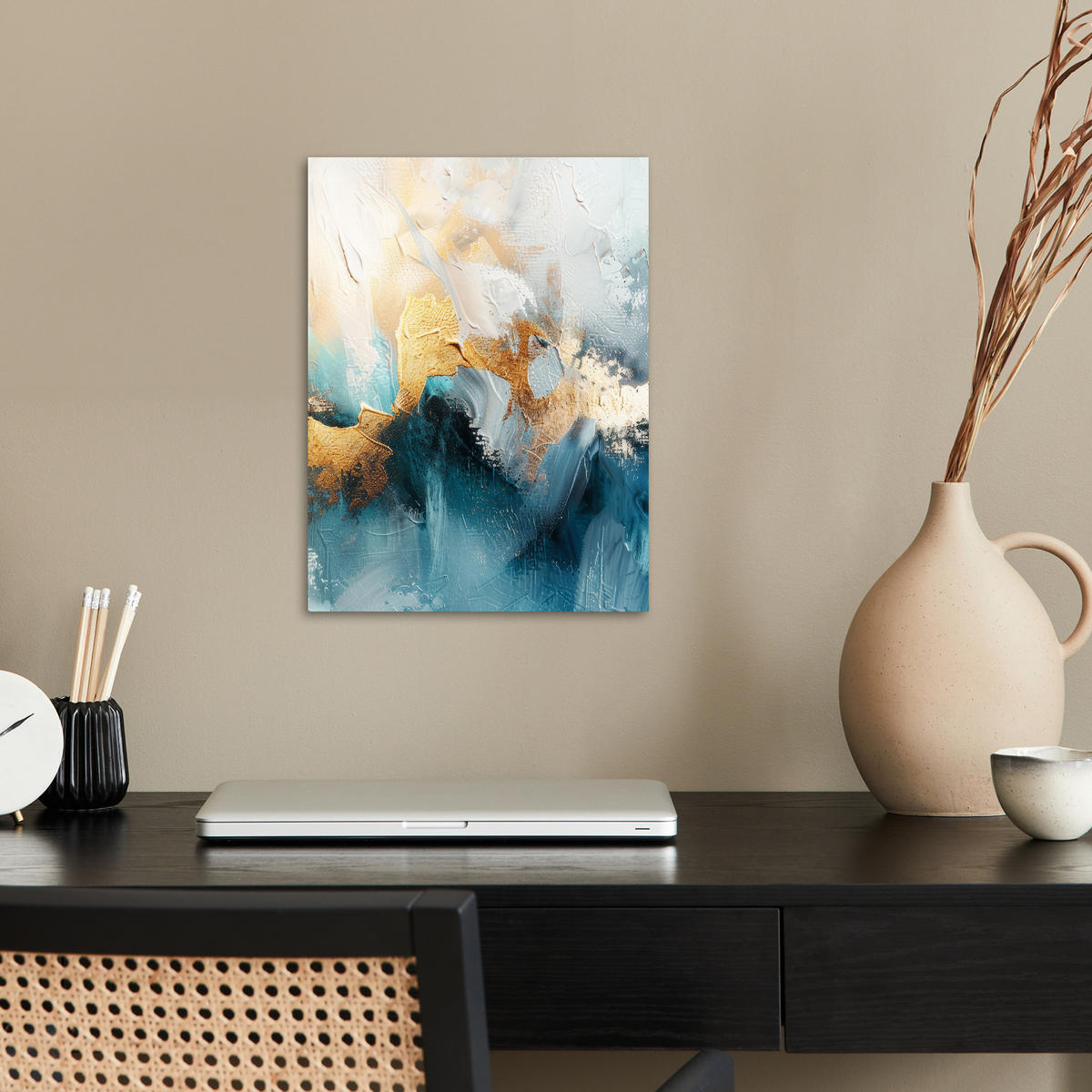 POSTER Abstrakt - Kunst - Gold - Blau 30x40 cm - Petrol, Papier (30/40/0.1cm) - MuchoWow