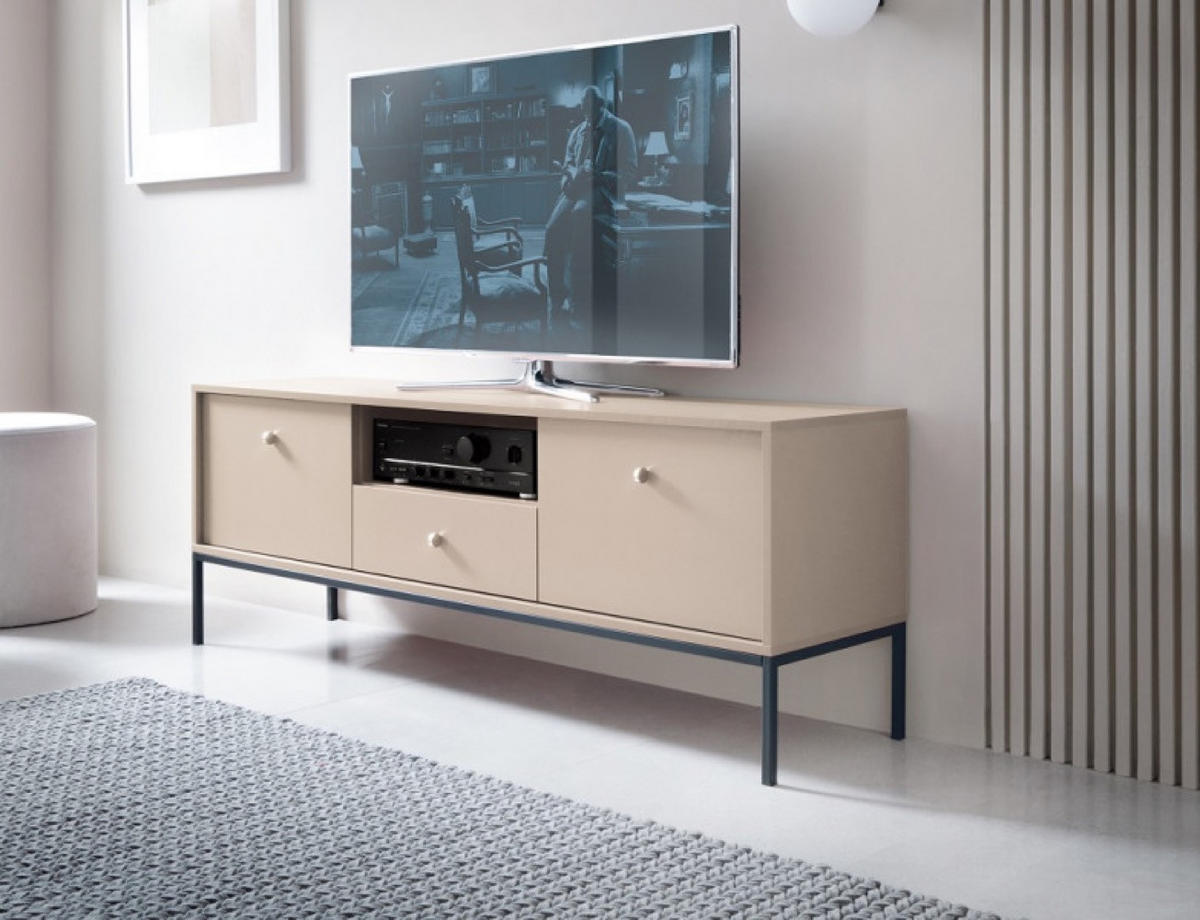 TV-LOWBOARD Beige Monako Mit Schwarzem Gestell - Beige, Holzwerkstoff (153.4/56.2/39cm) - Sepro Meble