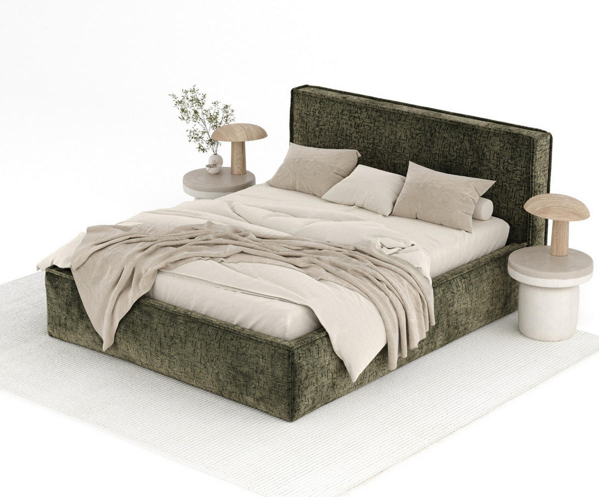 POLSTERBETT Lounge Olivenfarbe 180/200 cm im Chenille-Stoff - Naturfarben/Olivgrün, Holz/Holzwerkstoff (180/200cm) - Maison de Reve