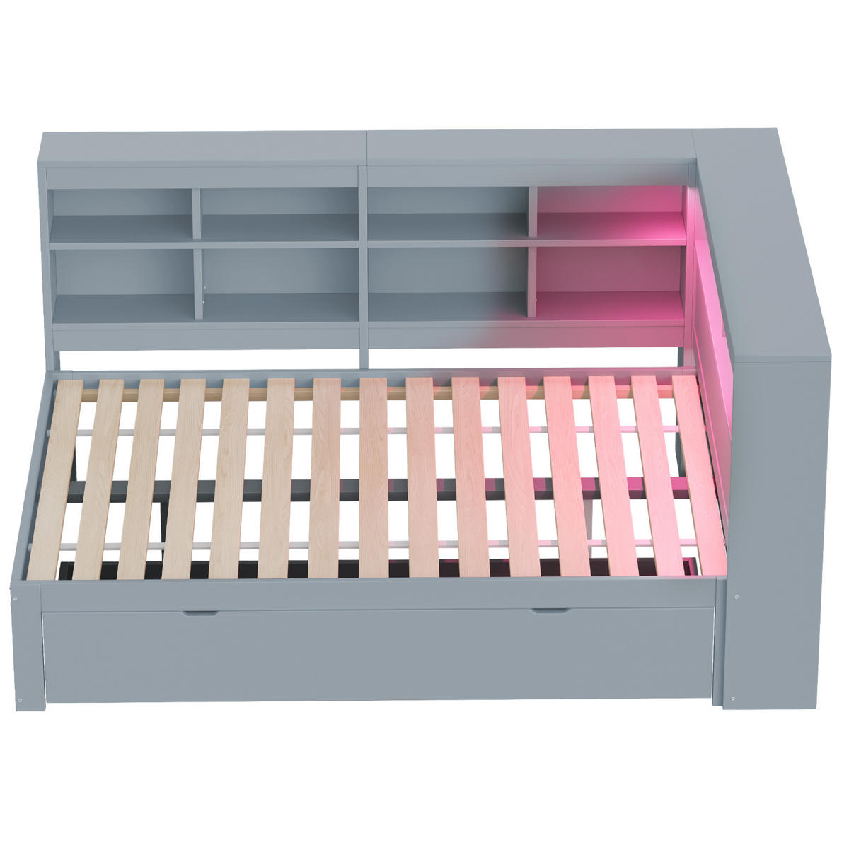 RAHMENBETT 140/200 cm in Grau mit Stauraum, LED-Beleuchtung und USB - Grau, Holz (140/200cm) - Flora Grace