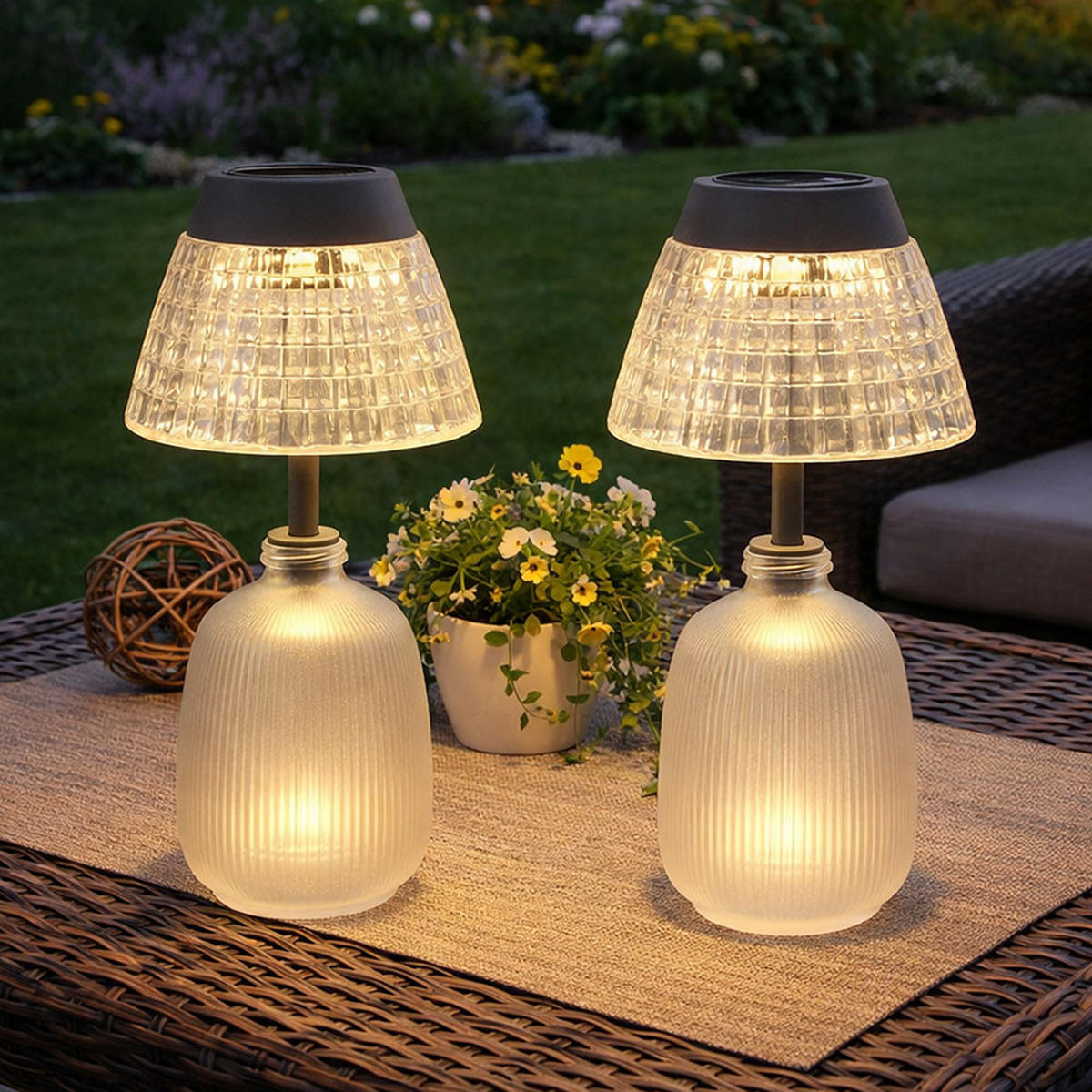 LED SOLARLEUCHTE Tischleuchte Glas Klar - Weiß, Glas (13.5/13.5/27cm) - Globo Lighting