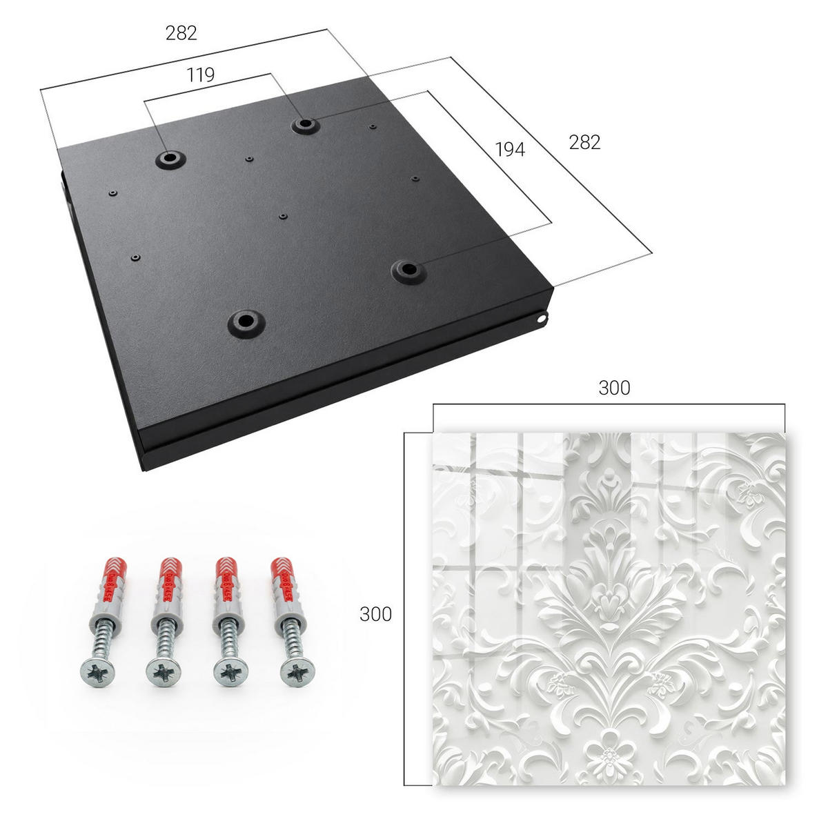 SCHLÜSSELBOX Schwarz 30x30 cm- Türöffnung nach rechts - Reicher Schmuck - Weiß, Metall (30/30/5cm) - TULUP