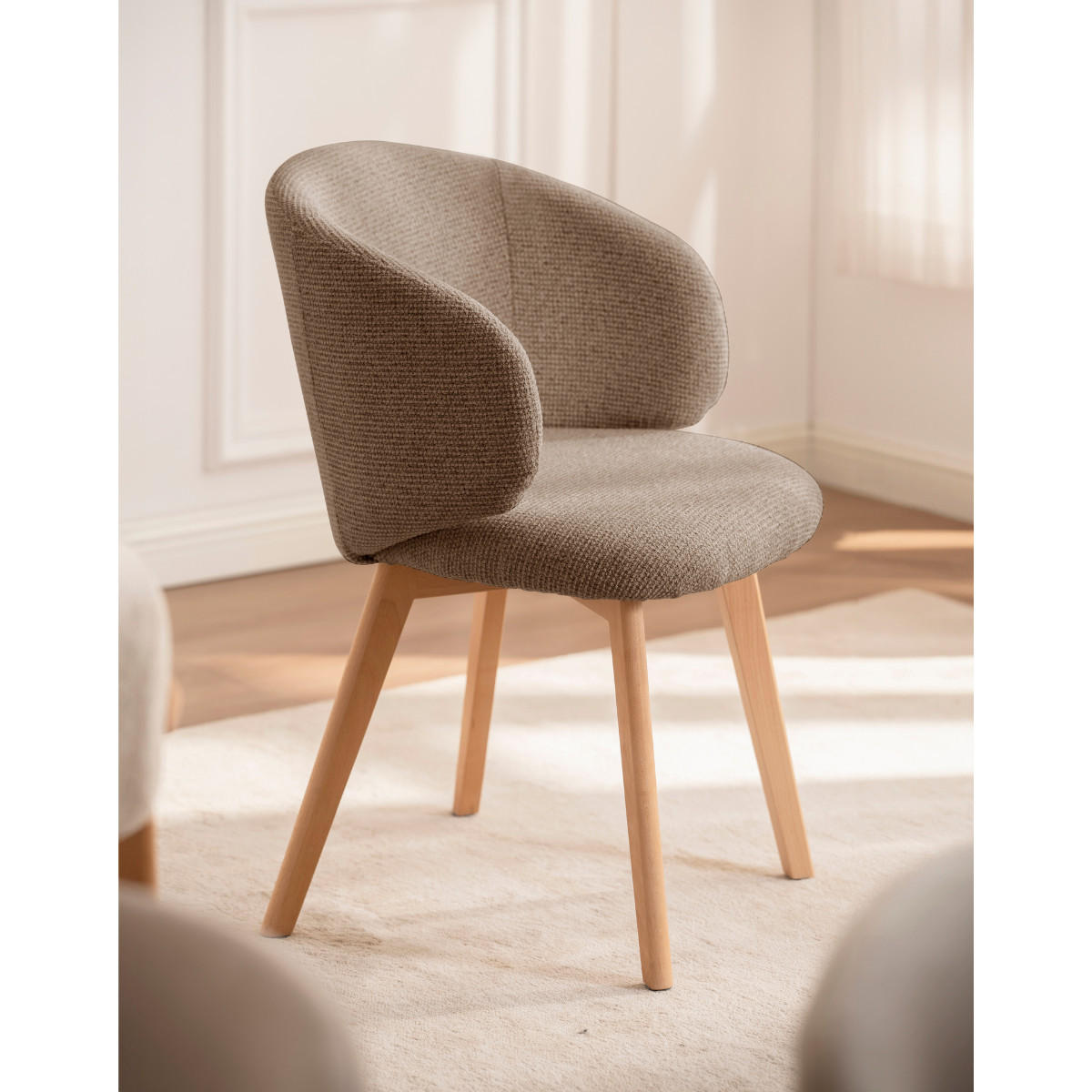 STÜHLE 2er?Set aus stoff und massive Holzfüße 60/55/79 cm - Braun, Textil (55/79/63.5cm) - Calicosy