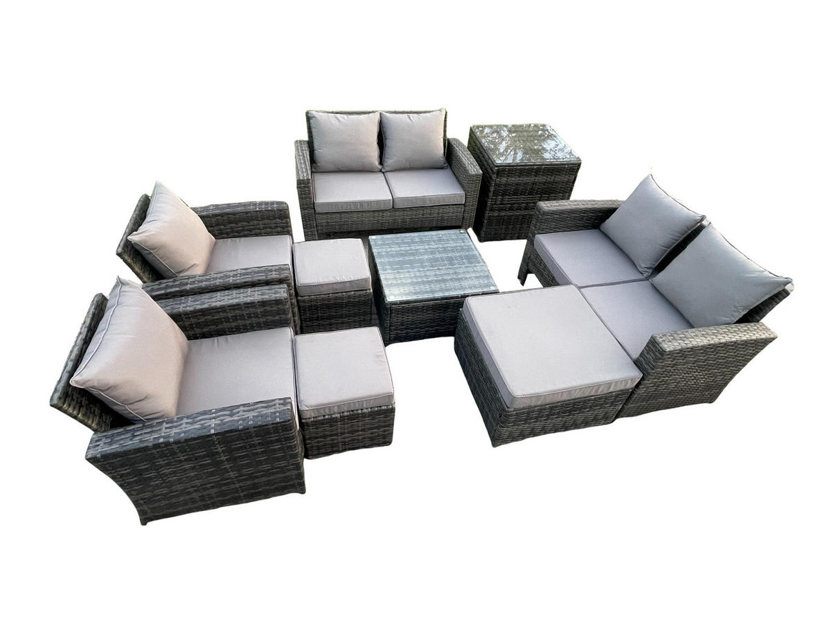 GARTENMÖBELSET Polyrattan Dunkelgrau 9-Sitzer - Dunkelgrau, Metall - Fimous