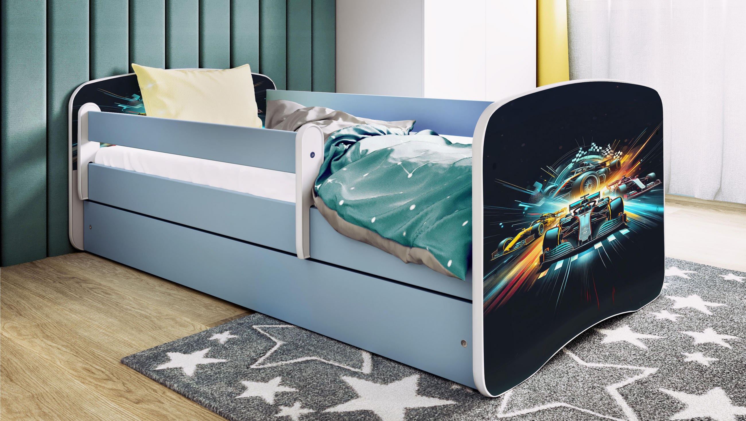 KINDERBETT Ethnie mit Schublade 140/70 80/61/144 - Blau, Holzwerkstoff (70/140cm) - RAUMHIRSCH FURNITURE