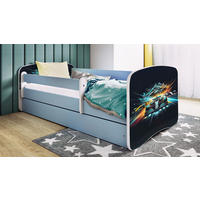 KINDERBETT Autorennen 80x180 cm mit Schublade, Rausfallschutz & Lattenrost, Blau - Blau, Holzwerkstoff (80/180cm) - RAUMHIRSCH FURNITURE