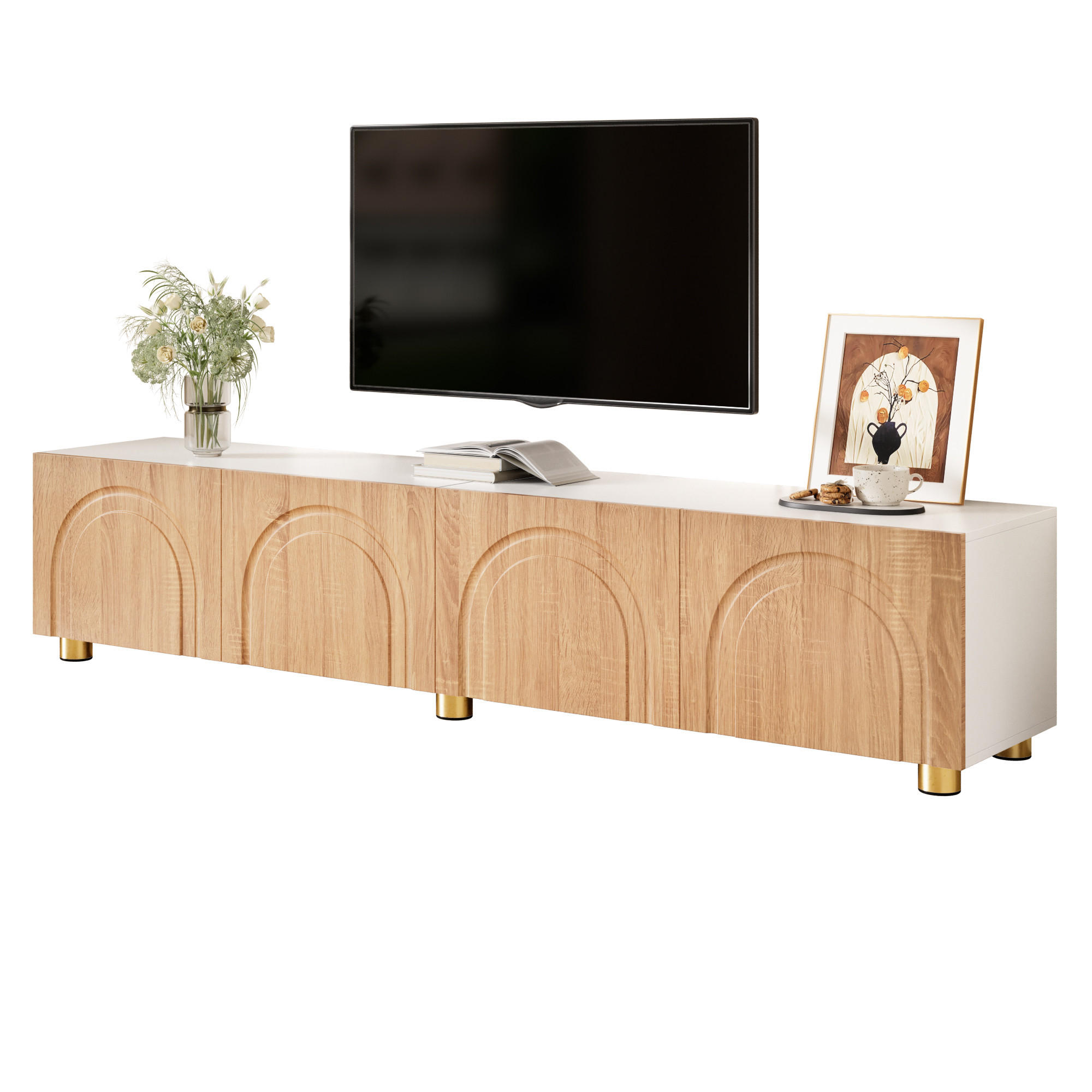 LOWBOARD in Naturfarben TV-Schrank mit Metallfüße, 180 L/35 B/40H(cm), für Wohnzimmer - Schwarz/Naturfarben, Holzwerkstoff/Metall (180/40/35cm) - STILVORA