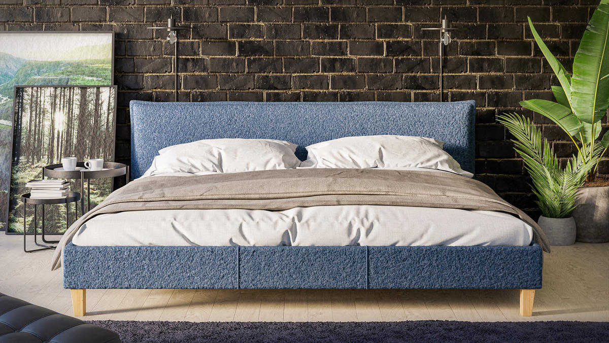 POLSTERBETT Arles 200/200 cm Boucle Stoff - Blau/Hellbraun, Holz/Textil (200/200cm) - S-Style Möbel