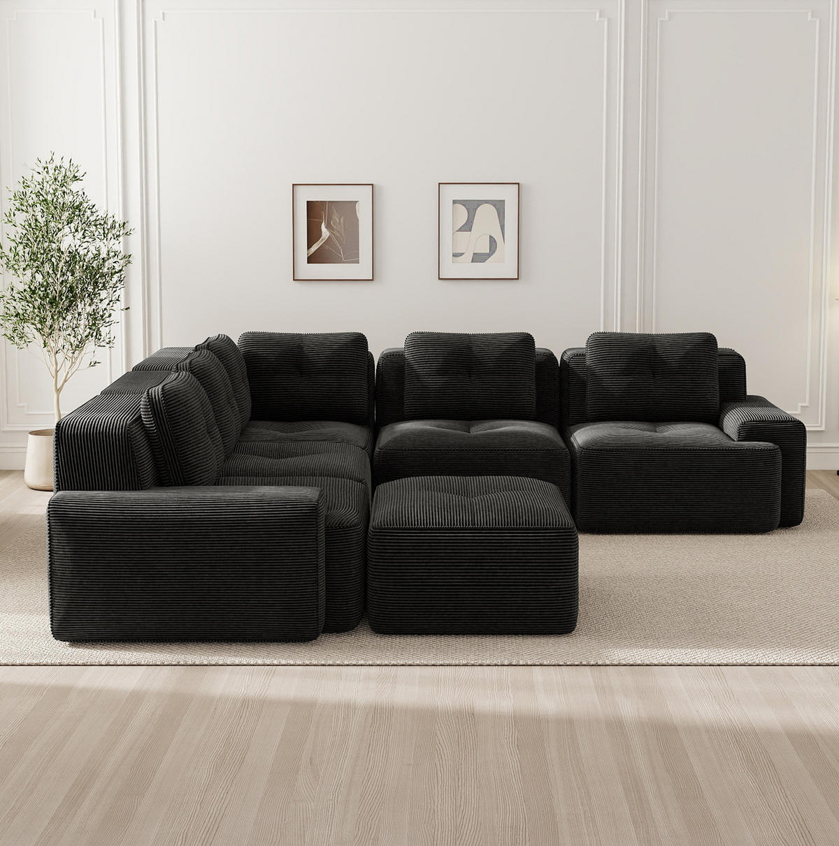 ECKSOFA 295/295/69 cm schwarz aus Cord mit 32D-Schaum und modularem Design - Schwarz, Textil (295/295cm) - OKWISH