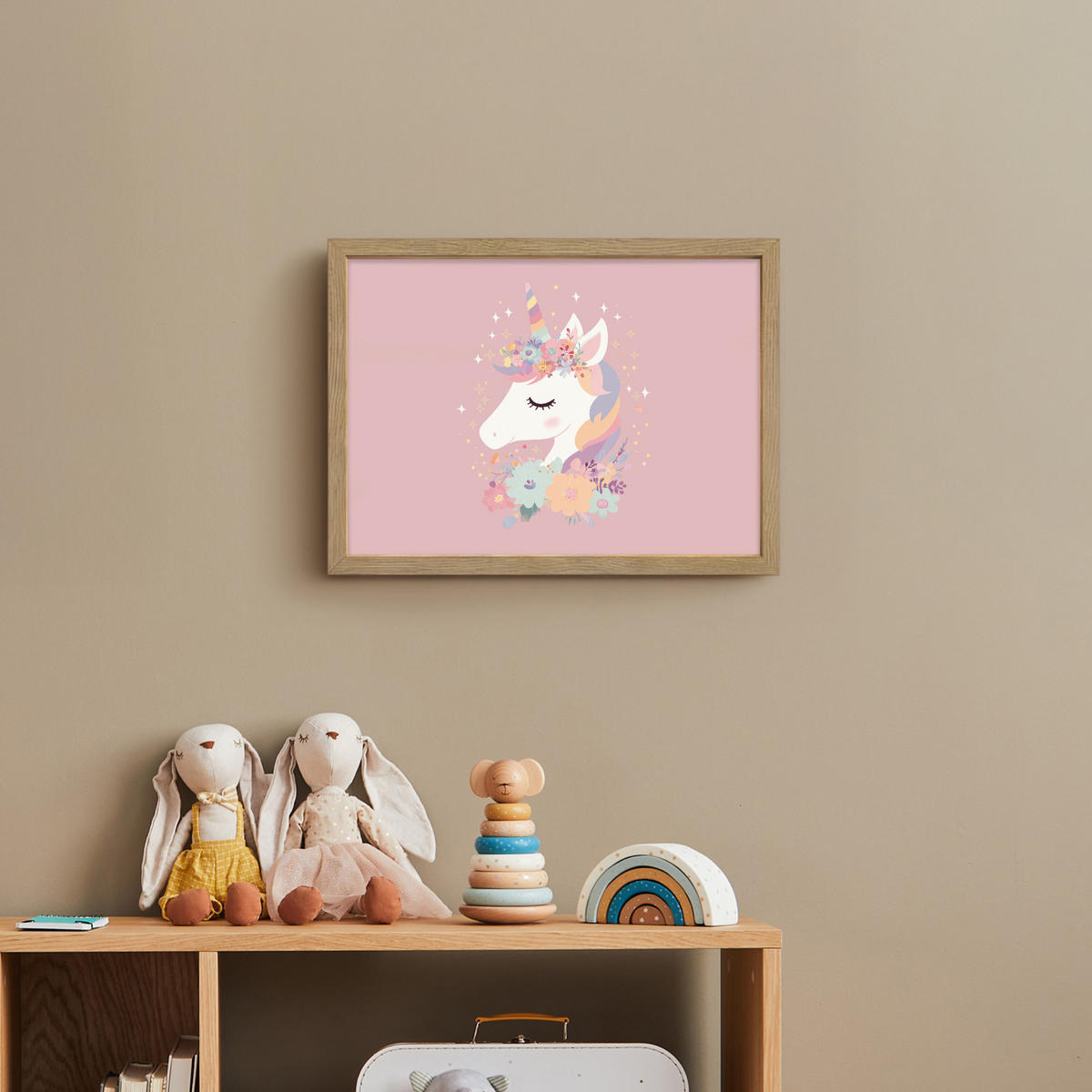 DOBÍJECÍ NOČNÍ LAMPIČKA Jednorožec - růžová - květiny 40x30 cm - růžová, kompozitní dřevo (8/40/30cm) - OnlyWow