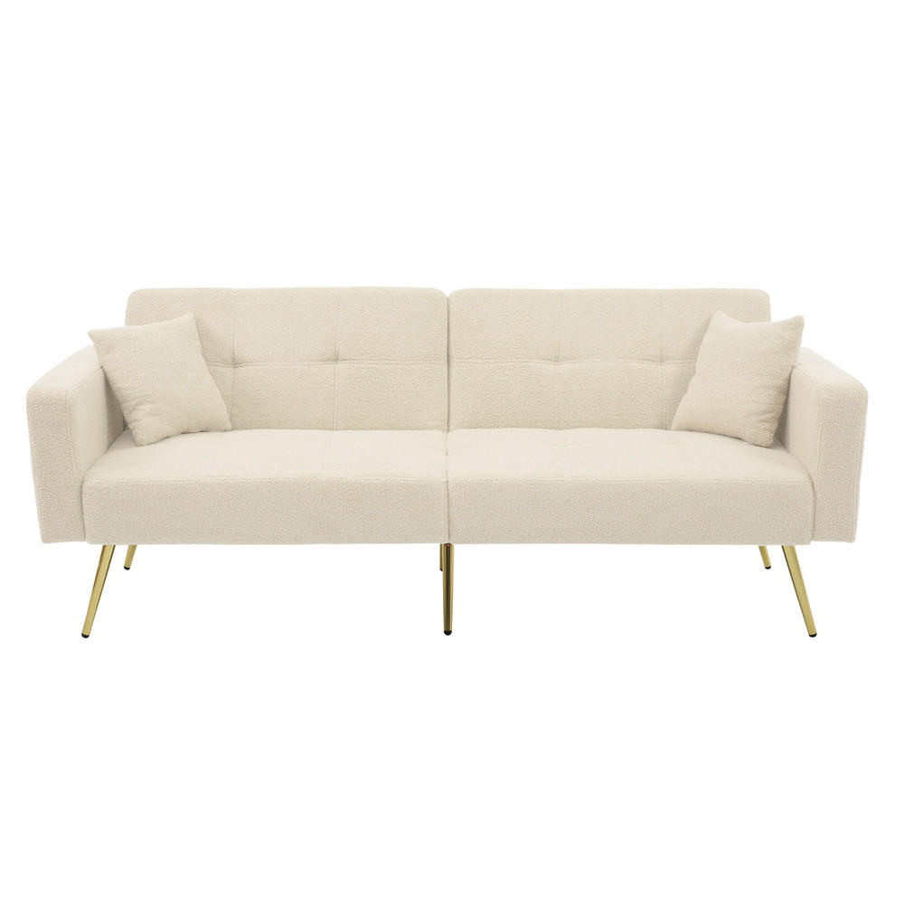 SOFA Schlaffunktion Verstellbar Goldene Beine Aufbewahrungstaschen Kissen - Beige, Holz (90.93/18.42/80.26cm) - FLIEKS