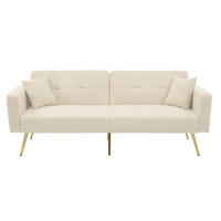 SOFA Schlaffunktion Verstellbar Goldene Beine Aufbewahrungstaschen Kissen - Beige, Holz (90.93/18.42/80.26cm) - FLIEKS