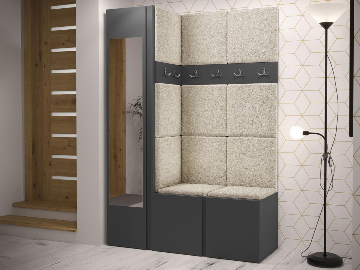 GARDEROBEN-SET Orion X - Creme/Graphitfarben, Holzwerkstoff/Kunststoff (124/186/46cm) - MIRJAN24