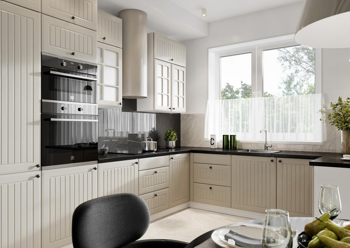 ECKKÜCHE 350 x 240 cm - IRMA KS7-G600 - in Kaffee/Matt - Kaschmir/Schwarz, Holz/Holzwerkstoff (350/213.3/240cm) - Royal24_Markt