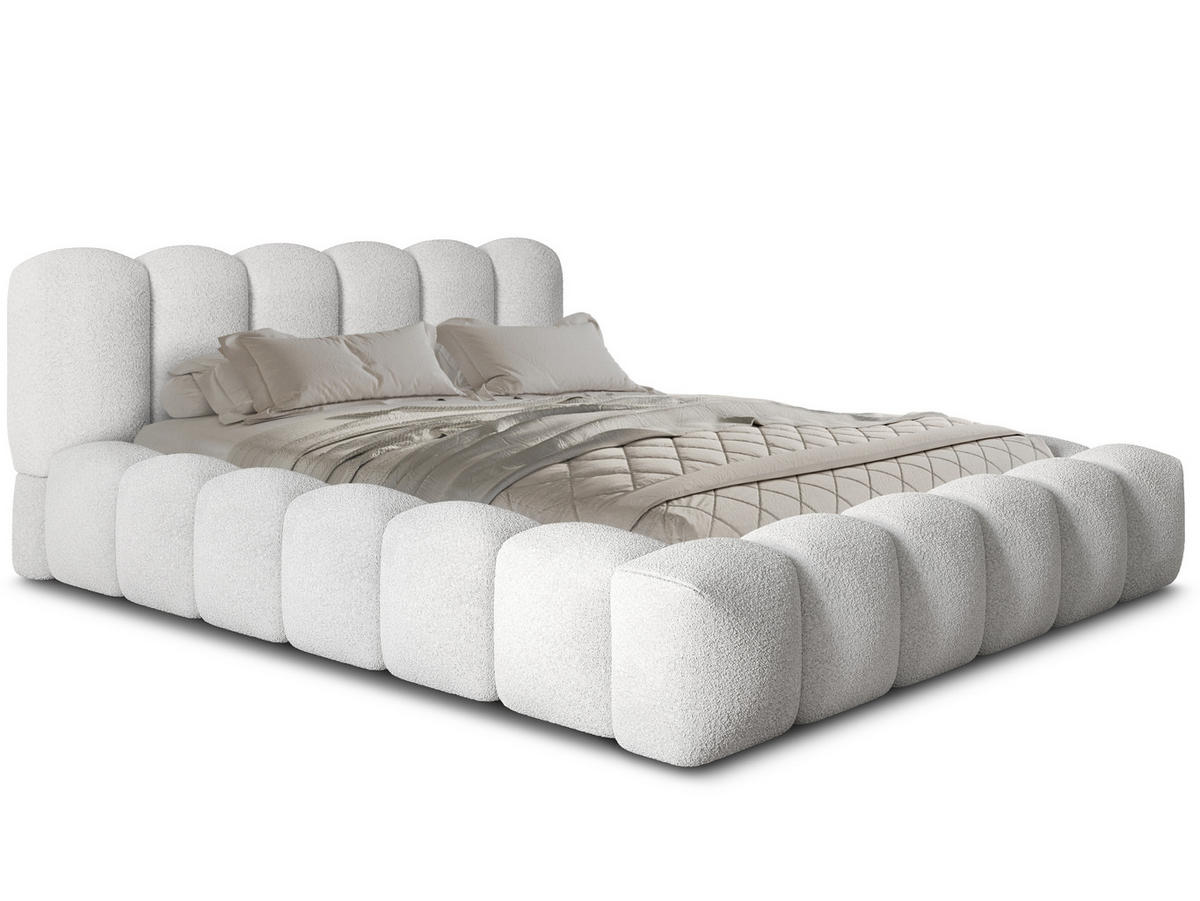 POLSTERBETT Milia 2 Off-White 180/200 cm Boucle mit Bettkasten - Weiß, Textil/Metall (180/200cm) - wonello
