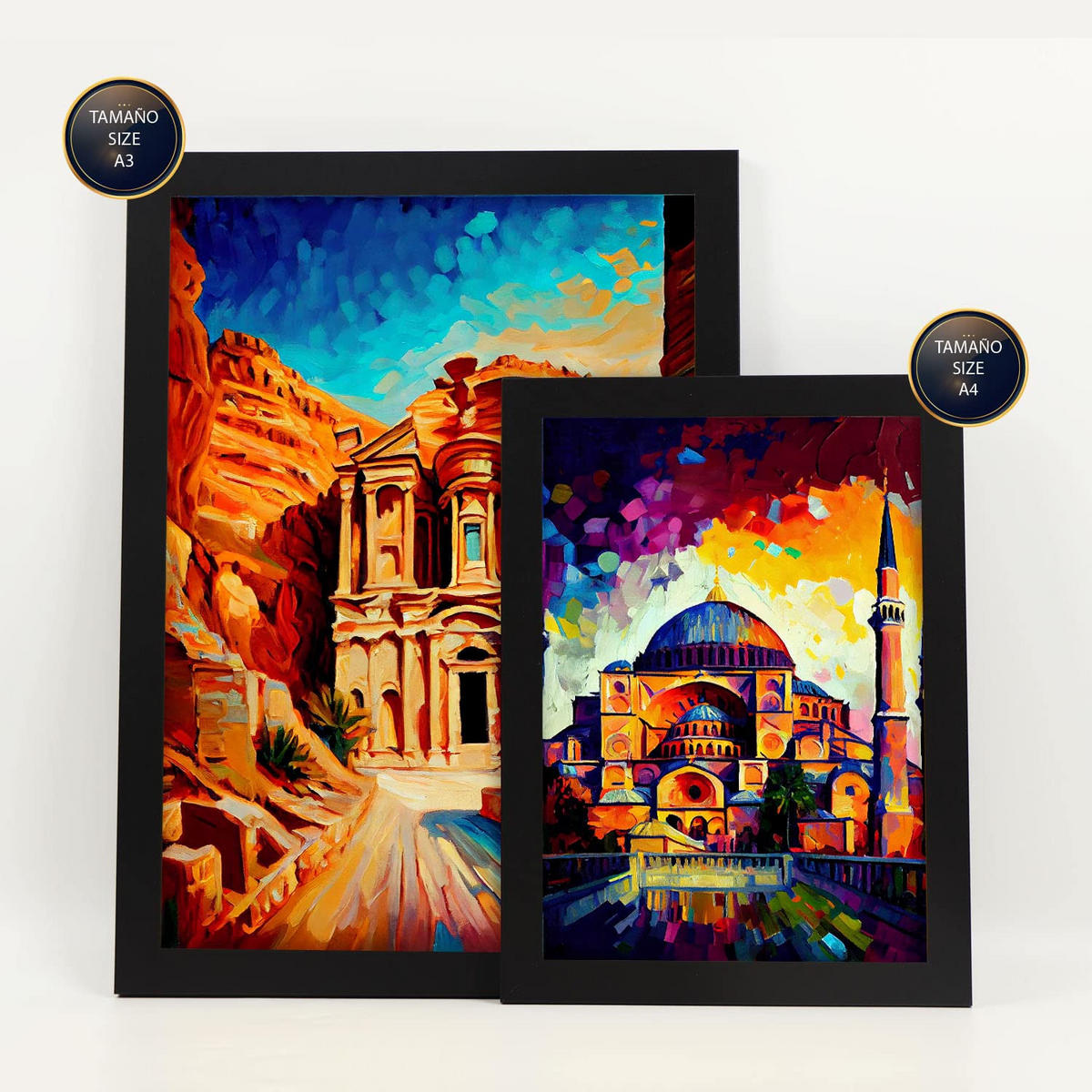 POSTER Set Mit 6 Erde Im Ölgemälde Stil A3 & A4 Schwarzer Rahmen - Schwarz, Papier (29/3cm) - Nacnic