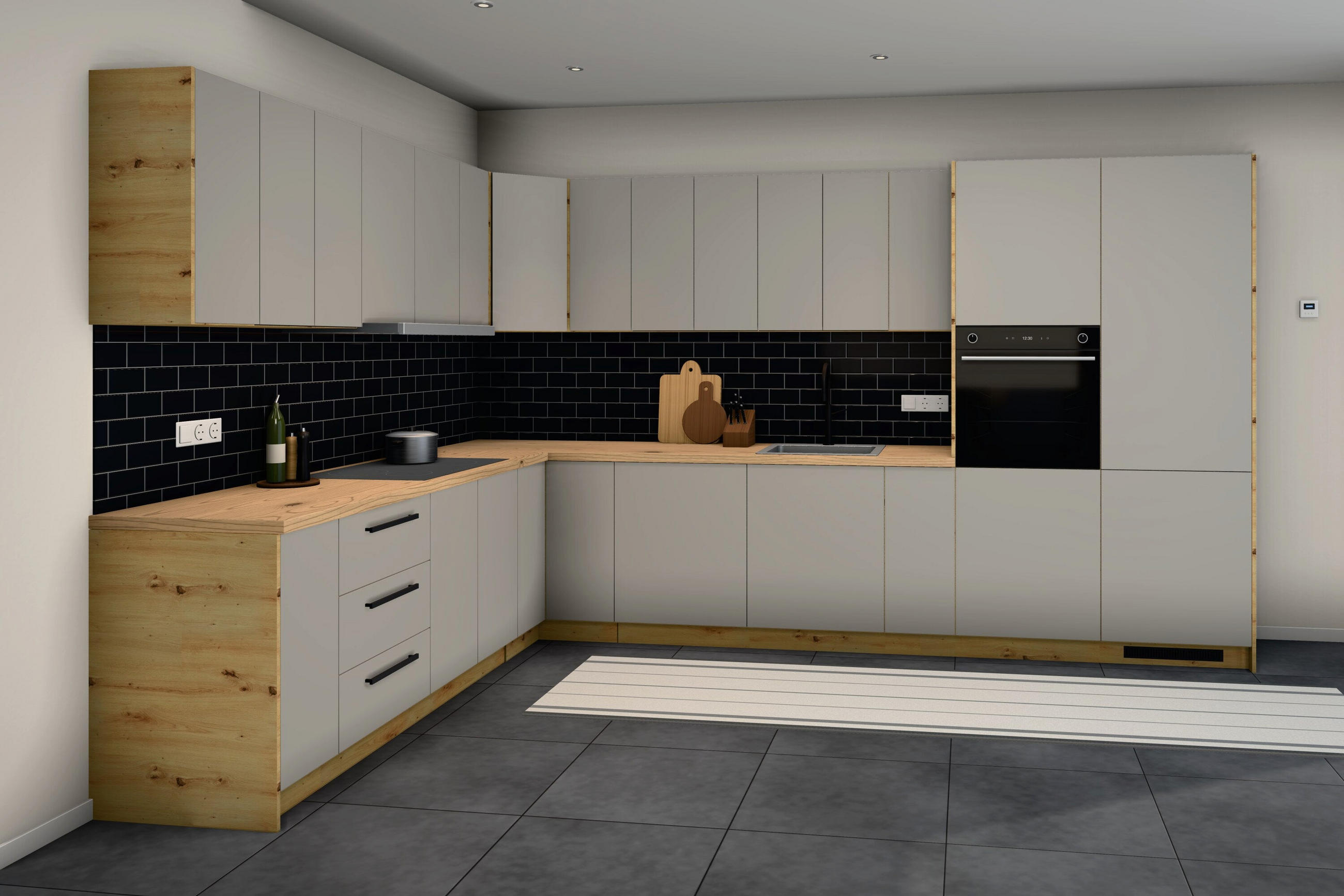 L-KÜCHE Nexa Beige & Artisan-Eiche – 360 × 260 cm – KÜ-LAN-001 - Beige, Holzwerkstoff (360/212/260cm) - ROYAL24_MARKT