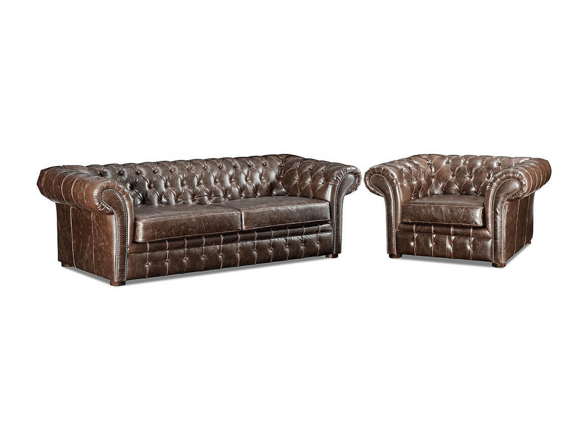 COUCHGARNITUR mit Sessel - 4 Personen - Leder - Schokoladenbraun CLOTAIRE - Braun, Leder (232/73/90cm) - Vente-Unique