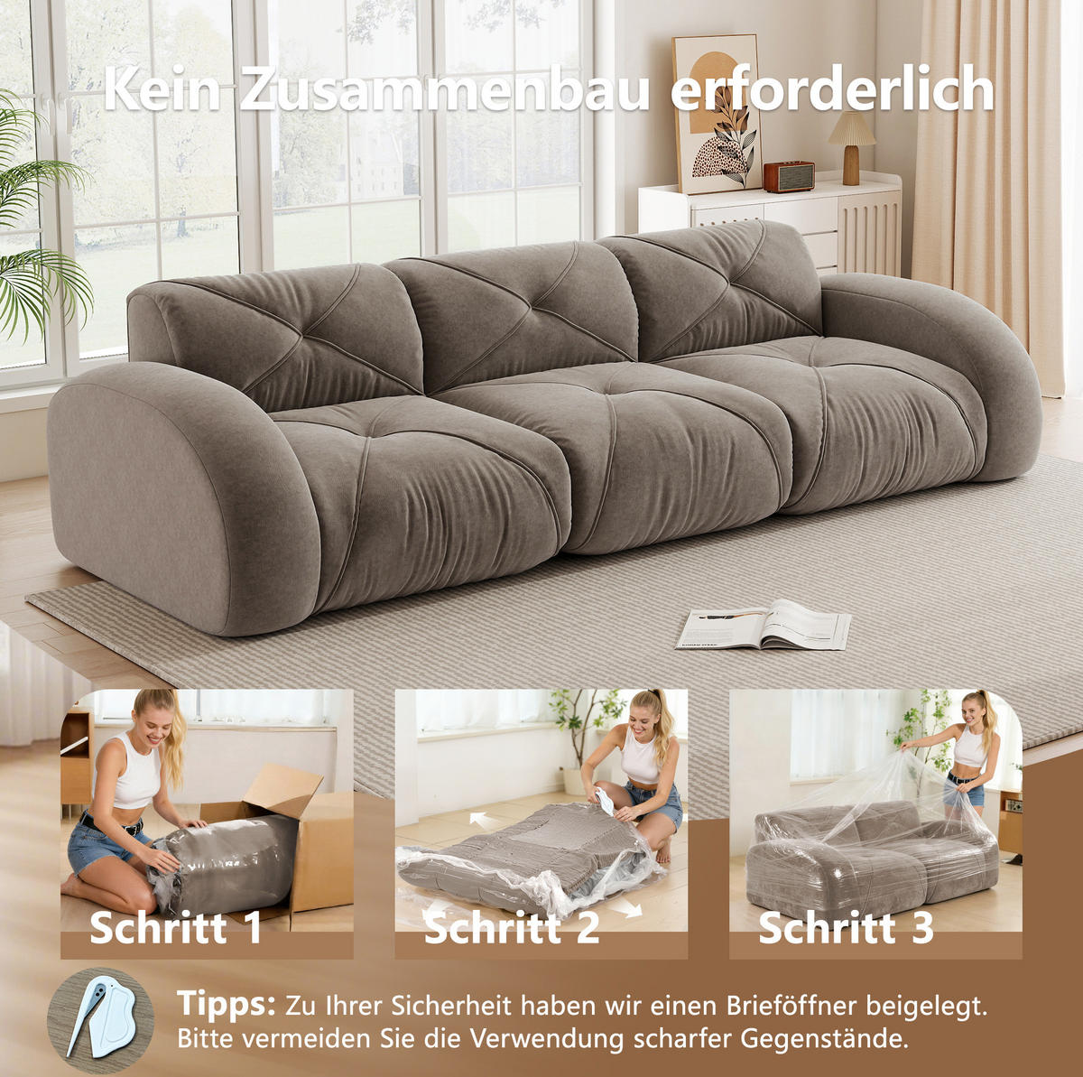 POHOVKA bez rámu zo ženilky v taupe - taupe, textil (95/76/281cm) - Flora Grace
