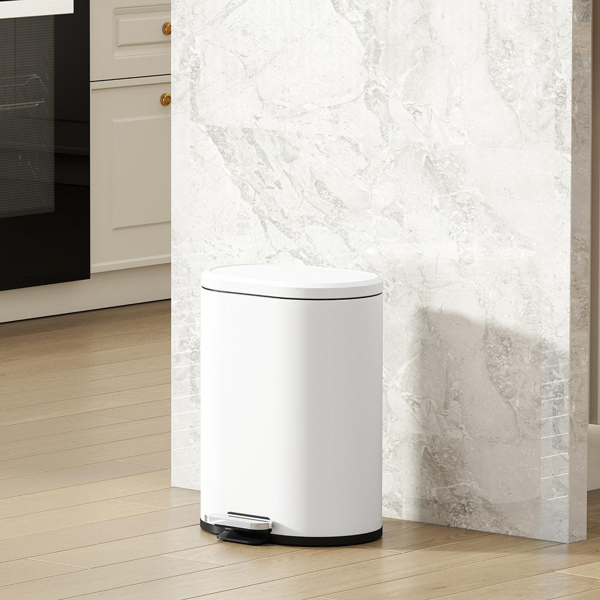 MÜLLEIMER 12L WEISS Treteimer mit Soft-Close-Funktion 30/25,5/37,5 cm - Weiß, Metall (25.5/37.5/30cm) - Rolipo