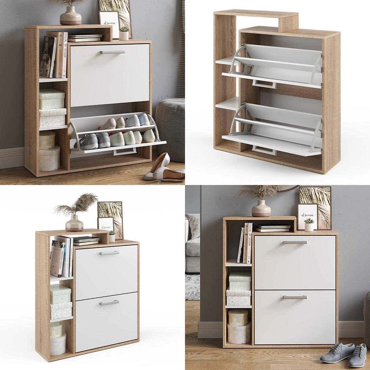 SCHUHKIPPER Orlando Sonoma 24.5 x 90 cm - Weiß/Sonoma Eiche, Holzwerkstoff (24.5/90/80cm) - Vicco