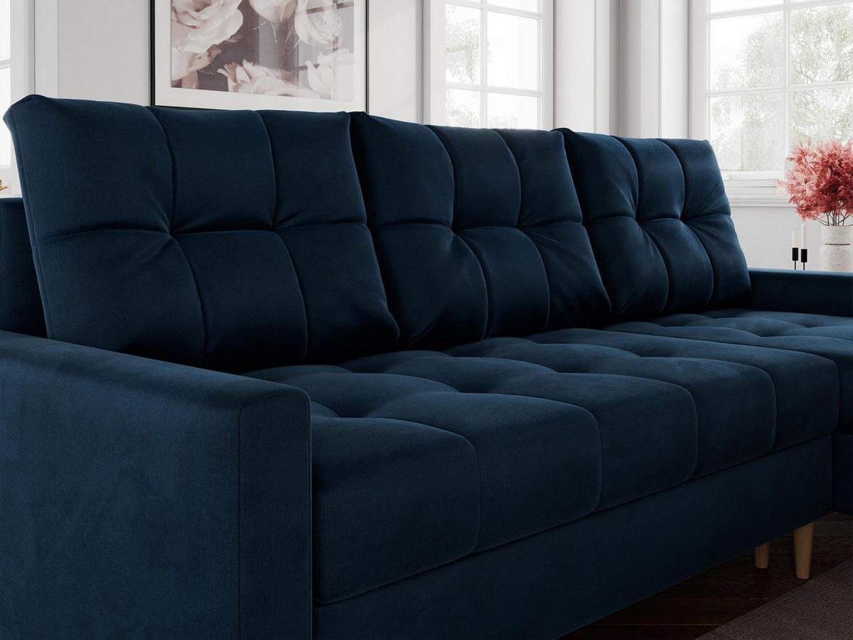 ECKSOFA Colin Velvet Dunkelblau - Dunkelblau/Braun, Holz/Textil (220/140cm) - MKS