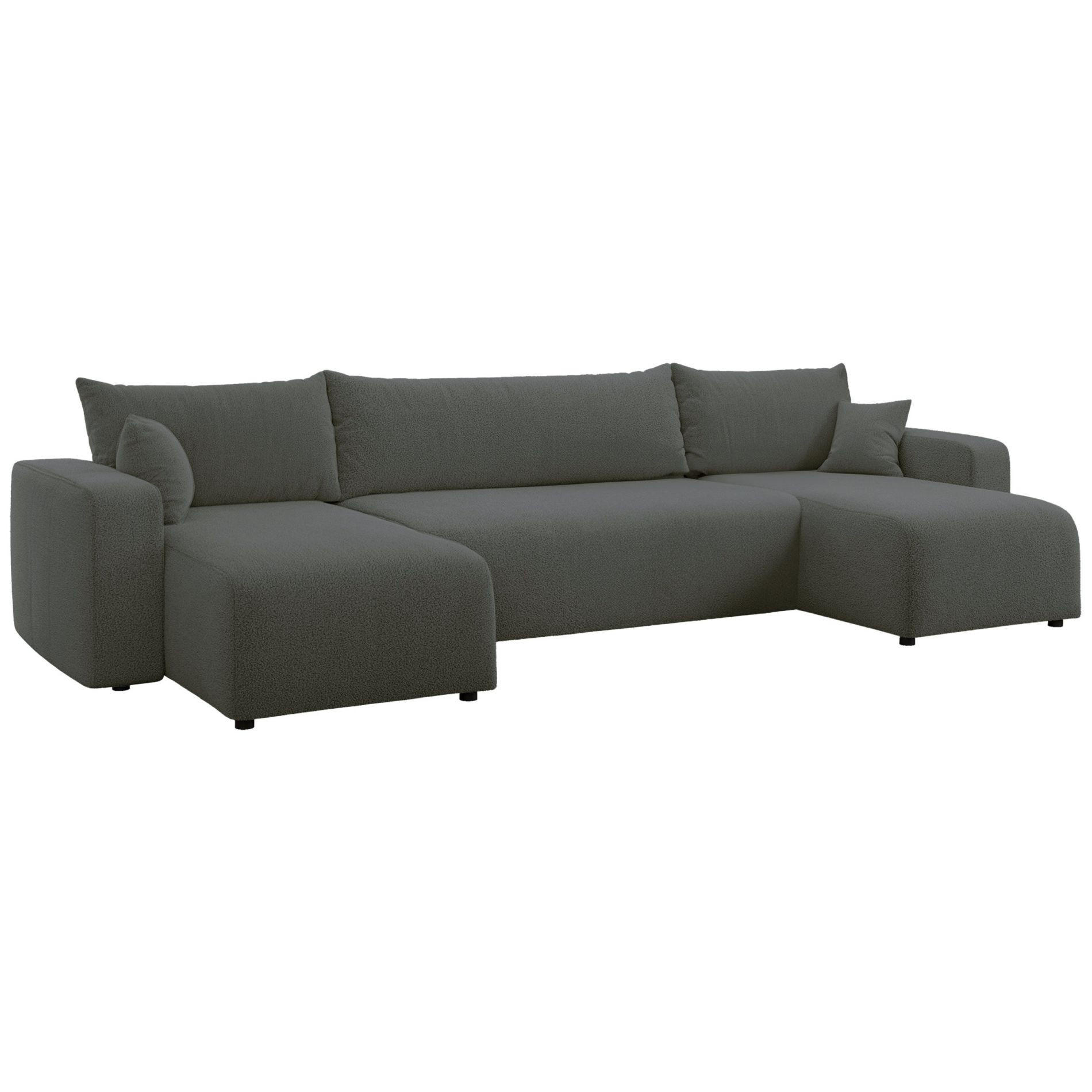 WOHNLANDSCHAFT Pianoni Dunkelgrau Bouclé-Bezug - Dunkelgrau/Schwarz, Kunststoff/Textil (312/83/140cm) - Selsey