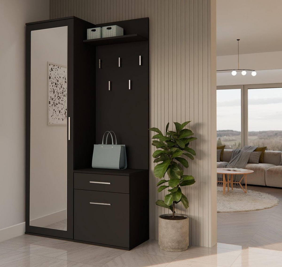 GARDEROBENSET Gustav (3-teilig) - Schwarz, Holzwerkstoff (50/180/35cm) - kommodly