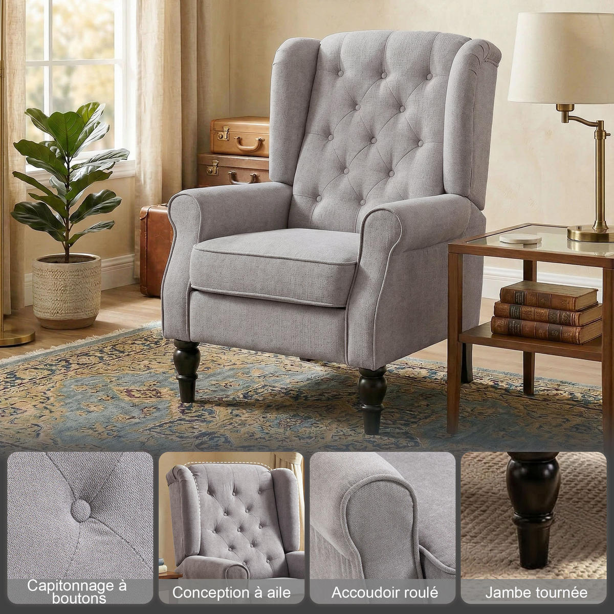 SESSEL DE SALON DE-13408 Gris - Grau, Textil (86/102/74cm) - ComfortXL