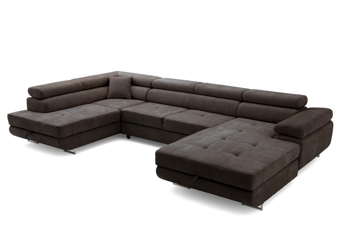 ECKSOFA U-Form WILD U Links mit Schlaffunktion 130x260 Chenille Dunkelbraun - Dunkelbraun/Silberfarben, Holz/Textil (350/90/203cm) - Muffo
