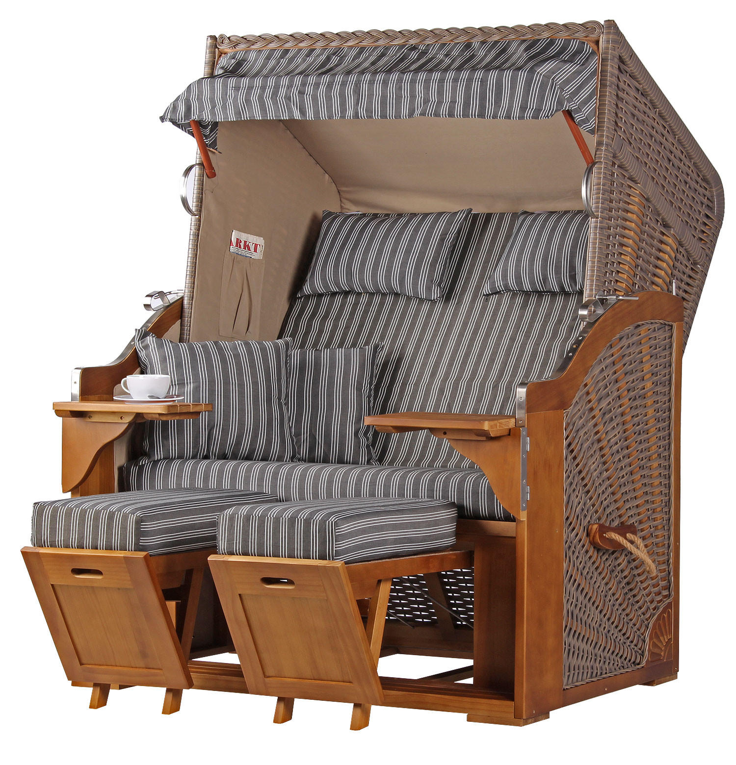 STRANDKORB Komplettset - Schleswig Pinie - PE mokka - Modell 553 - Grau, Holz (120/160/80cm) - bene living